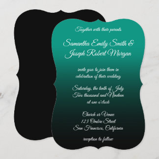 Teal Green Black Ombre Elegant Calligraphy Wedding Invitation