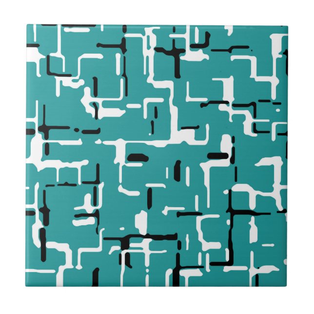 Teal Green Black White Modern Pattern Tile (Front)
