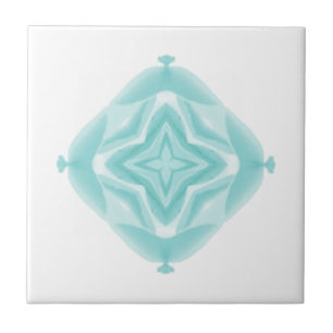 Teal green blue 4 point geometric design on white tile