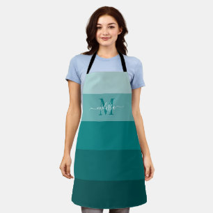 Teal Green Blue Colour block Monogram Style Name  Apron