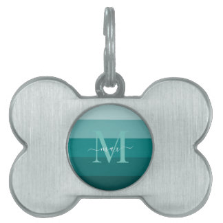 Teal Green Blue Colour block Monogram Style Name Pet ID Tag