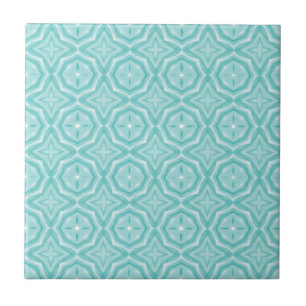 Teal green blue geometric design ceramic tile