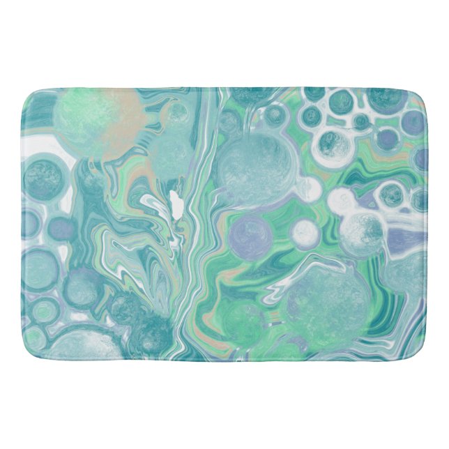 Teal Green Blue Marble Fluid Art   Bath Mat (Front)