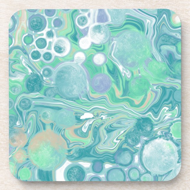 Teal Green Blue Marble Fluid Art  Coaster (Front)