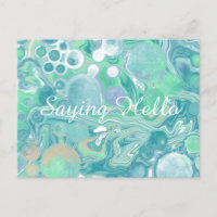Teal Green Blue Marble Fluid Art  Hello