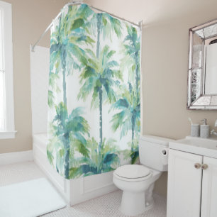 Teal Green Blue Palm Trees Shower Curtain