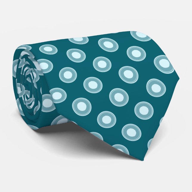 Teal Green Blue White Dot Pattern Tie (Rolled)