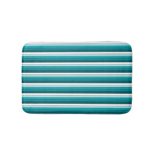 Teal Green Blue White Stripes Bath Mat