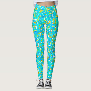 Teal Green Blue Yellow Abstract Pattern Leggings
