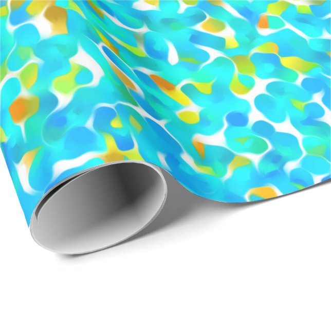 Teal Green Blue Yellow Abstract Pattern Wrapping Paper (Roll Corner)