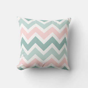 Teal Green Blush Pink Chevron Zigzag Pattern Cushion