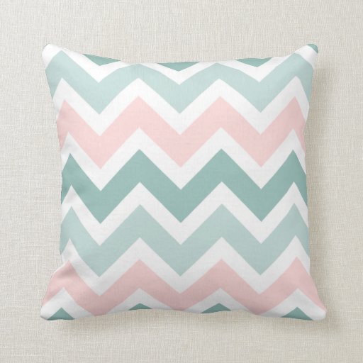 Image of Teal Green Blush Pink Chevron Zigzag Pattern Cushion