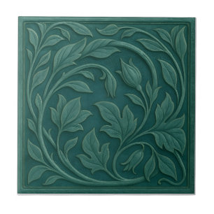 Teal Green Botanical Ceramic Tile