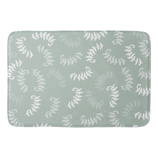 Teal Green Botanical Leaves Bath Mat (Front)