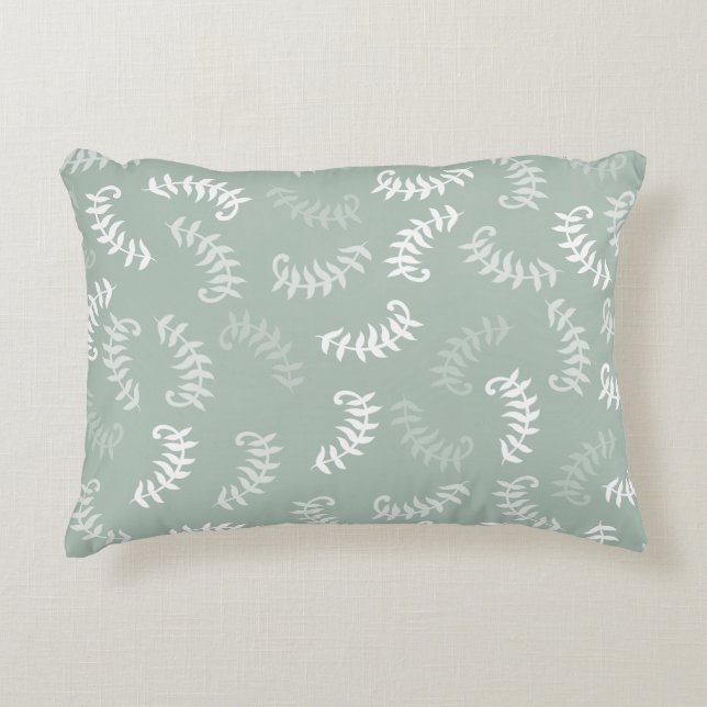 Teal Green Botanical Leaves Decorative Cushion (Front)