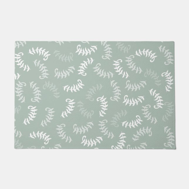 Teal Green Botanical Leaves  Doormat (Front)