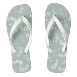 Teal Green Botanical Leaves  Flip Flops