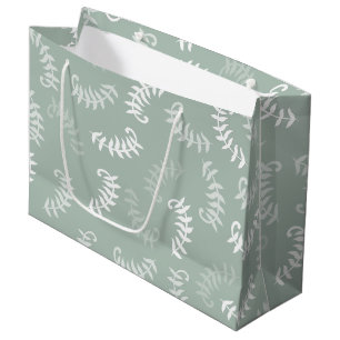 Teal Green Botanical Leaves  Large Gift Bag