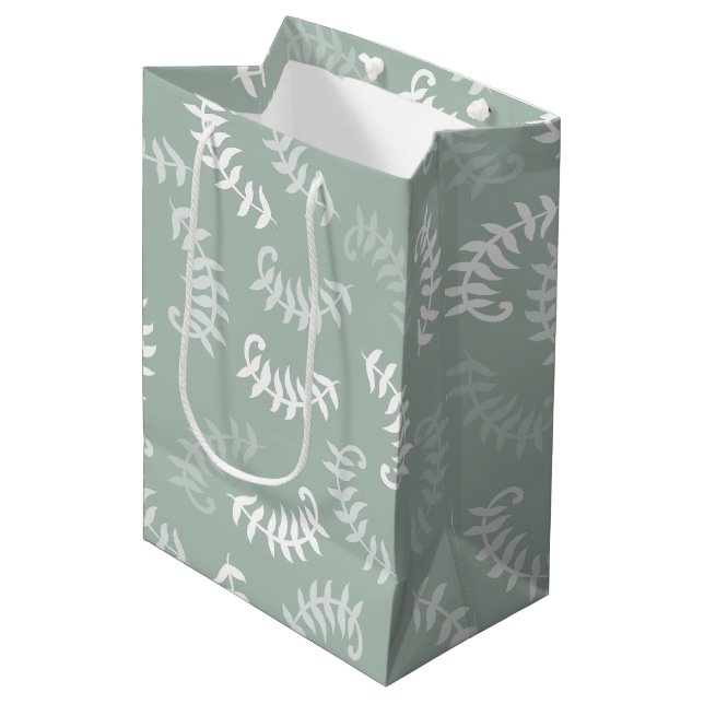 Teal Green Botanical Leaves Medium Gift Bag (Front Angled)