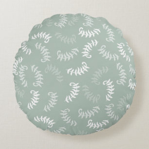 Teal Green Botanical Leaves Round Cushion