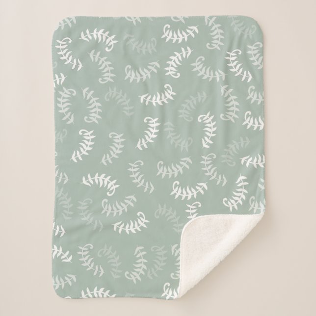 Teal Green Botanical Leaves  Sherpa Blanket (Front)