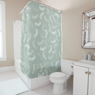Teal Green Botanical Leaves  Shower Curtain