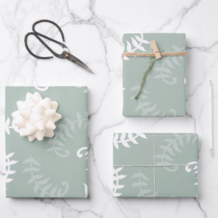 Teal Green Botanical Leaves Wrapping Paper Sheet