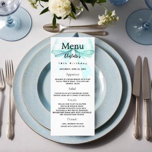 Teal green bow birthday menu card