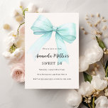 Teal green bow cream elegant Sweet 16 Invitation<br><div class="desc">A soft beige,  cream coloured background,  decorated with a large teal,  light green coloured bow. Personalise and add a name and party details.</div>