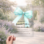 Teal green bow elegant clear birthday acrylic invitations<br><div class="desc">A clear,  transparent background,  decorated with a large teal,  green coloured bow. Personalise and add a name and party details.</div>