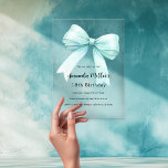 Teal green bow elegant clear birthday acrylic invitations<br><div class="desc">A clear,  transparent background,  decorated with a large teal,  green coloured bow. Personalise and add a name and party details.</div>