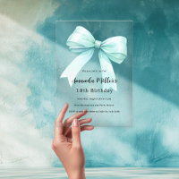 Teal green bow elegant clear birthday