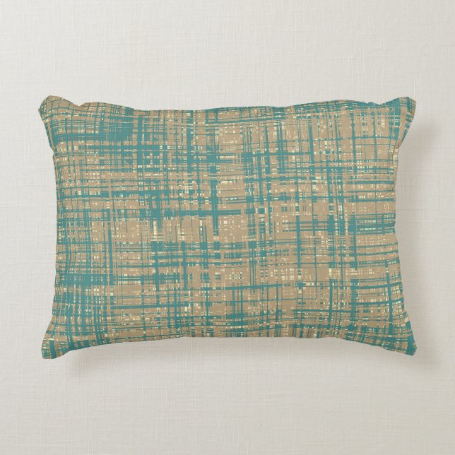 Teal Green Brown Beige Cream Tan Stripe Pattern Decorative Cushion (Front)