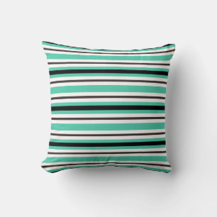 Teal Green Brown Black White Stripes Cushion