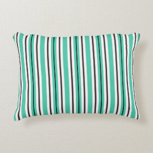 Teal Green Brown Black White Stripes Decorative Cushion