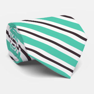 Teal Green Brown Black White Stripes Tie