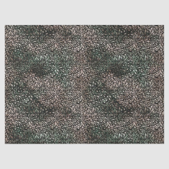 Teal Green Brown Leopard Print Tissue Paper (Front)