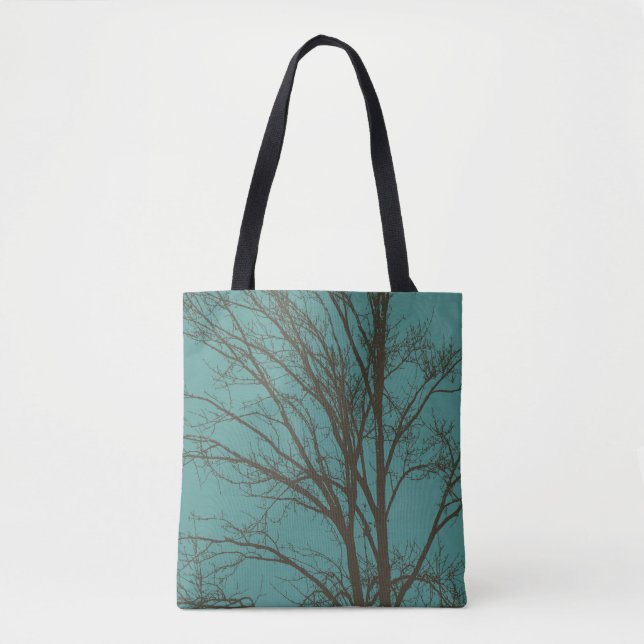 Teal Green Brown Tree Branches Tote Bag (Front)
