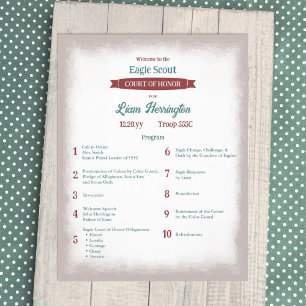 Teal Green, Burgundy Eagle Court of Honour Program Flyer