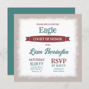 Teal Green, Burgundy Eagle Scout Court of Honor Invitation