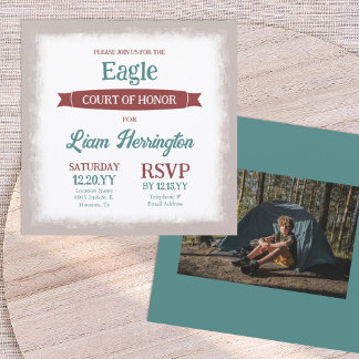 Teal Green, Burgundy Eagle Scout Court of Honour Invitation
