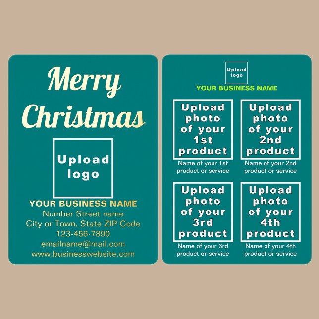 Teal Green Business Brand on Christmas Foil Holiday Card (Teal green business brand with products or services on Christmas foil holiday card.)