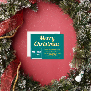 Teal Green Business Brand on Christmas Foil Holiday Postcard
