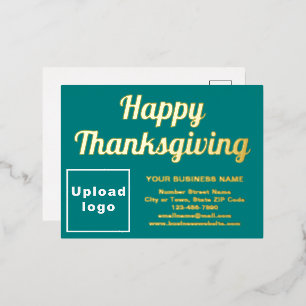 Teal Green Business Brand on Thanksgiving Foil Holiday Postcard