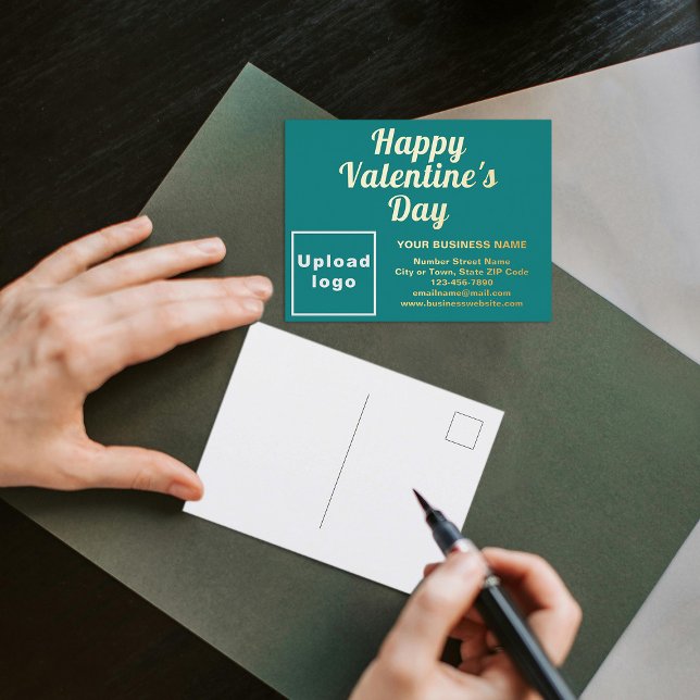 Teal Green Business Brand on Valentine Foil Holiday Postcard (Teal green business brand on Valentine foil holiday postcard to advertise your business.)