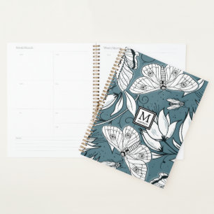 Teal Green Butterfly Floral Monogrammed Planner