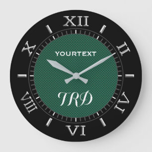 Teal Green Carbon Fibre Personalised Monogram Dial Large Clock