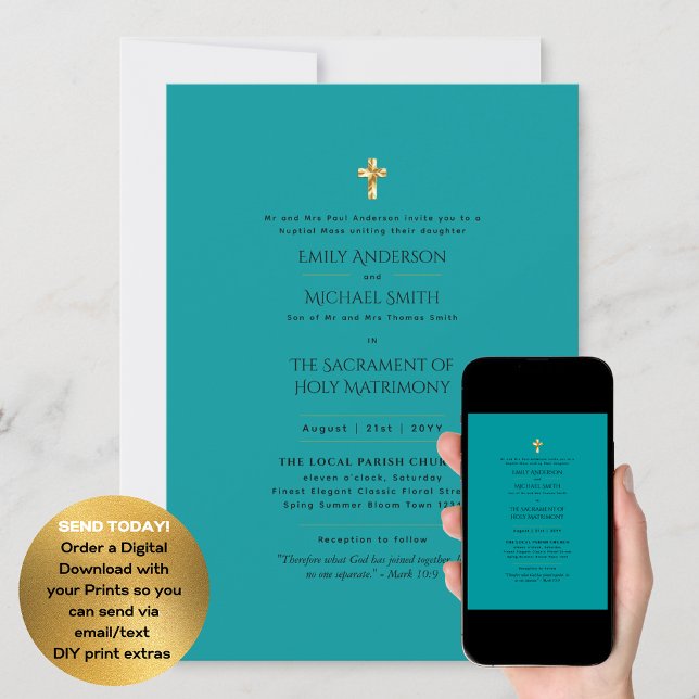 Teal Green  Catholic Nuptial Mass Wedding Invitation (Creator Uploaded)