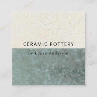 Teal Green Ceramic Glazed Speckled Texture QR Code Square Business Card