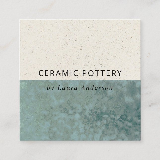 TEAL GREEN CERAMIC POTTERY GLAZED SPECKLED TEXTURE SQUARE BUSINESS CARD (Front)